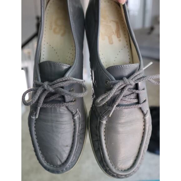 Vintage SAS Gray Leather Wedge Loafers Tassel Moc Toe Slip On Women 7.5 Retro - Picture 5 of 6